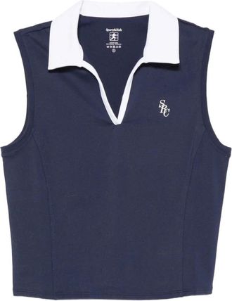 Sporty & Rich Polo Senza Maniche con Ricamo Logo - - Tops - Donna - Blu - M