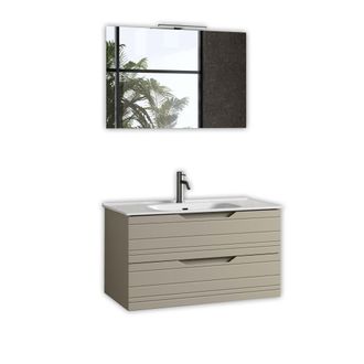 Aquadesign Mueble de ba&ntilde;o con espejo de 4 piezas en mdf topo mate