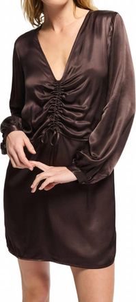 Nation Ltd Shirred Silk Dress In Coffee