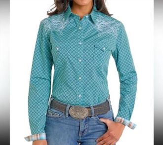 Panhandle Long Sleeve Button Down Shirt In Turquoise