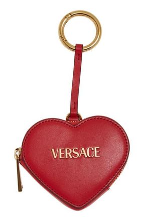 Versace Logo Leather Heart Coin Purse Bag Charm in Red Versace Gold at Nordstrom