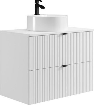 Vente-Unique Mueble de ba&ntilde;o suspendido con lavabo redondo sobre encimera - Blanco mate - 80 cm - ZEVINI