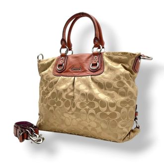 Coach Beige Brown Leather Handbag Shoulder Bag Tote Bag (Pre-Owned)