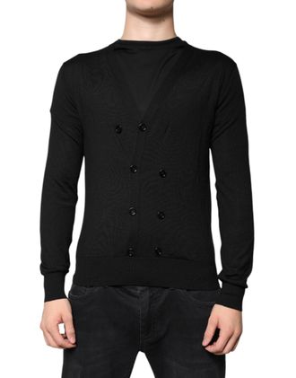 Dolce & Gabbana Black Cashmere Button Down Cardigan Mens Sweater