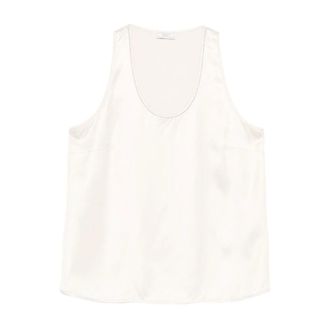 PESERICO Tops, Dames, Beige, M, Scoop Neck Mouwloze Top