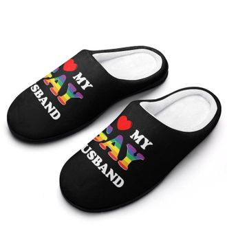 Generic I Love My Gay Husband Funny Mens Slippers Cotton Warm House Shoes Memory Foam Sandals Print Size 7-14