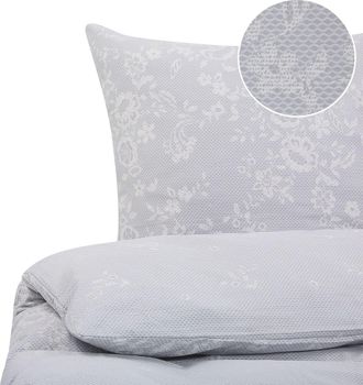 Beliani Set Di Biancheria Da Letto 155 X 200 Cm In Cotone Motivo Floreale Grigio E Bianco Morningside