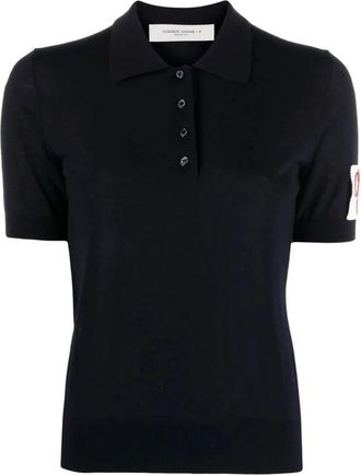 Golden Goose Navy Polo Knit Dames T-shirt - Dames - Polos - Blauw - XS - Wol - Tops