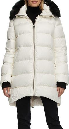 Gorski Apres-Ski Horizontal Jacket with Detachable Genuine Shearling Hood Trim in Ivory/black at Nordstrom, Size X-Small