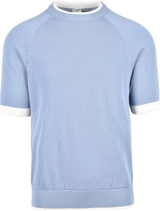 Eleventy Light Blue Men Cotton Crew Neck Top