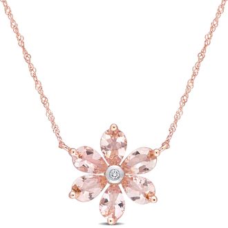 Mimi & Max 2 3/8 CT TGW Morganite and Diamond Accent Floral Pendant with Chain in 10k Rose Gold