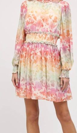 Fate Smocked Detail High Neck Dress In Rainbow