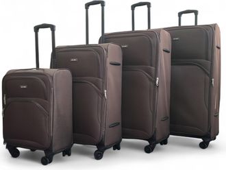 Infinity Leather Uitbreidbare zachte bruine 8-wiel lichtgewicht koffer reistassen set van 4