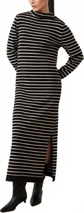 Suncoo Chadela Striped Turtleneck Knit Sweater Dress In Black And Camel