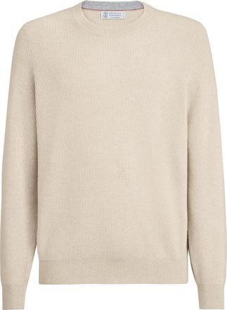 Brunello Cucinelli Cashmere English rib sweater in Sand at Nordstrom, Size 44 It