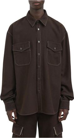 Uma Wang Camicia Tavis in Lana - Heren - Casual Overhemden - Bruin - S - Wol - Overhemden