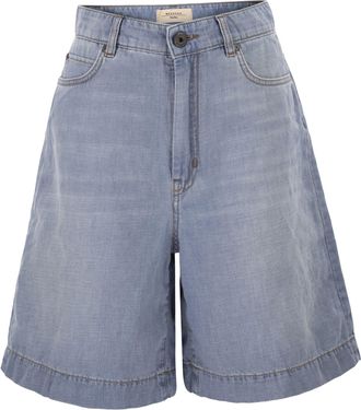 Max Mara Weekend Maxmara Wkdozono Cotton And Linen Denim Bermuda Shorts