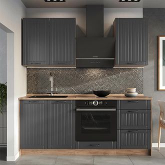 Vicco Cocina Para Solteros Fame-line, Gris Oscuro/roble Dorado, 190 Cm, Et Roble, Vicco