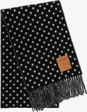 Ganni Black Wool Knit Scarf