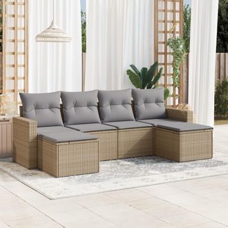 vidaXL Vidaxl - Juego De Sof&aacute;s Jard&iacute;n Con Cojines 6 Pzas Rat&aacute;n Sint&eacute;tico Beige
