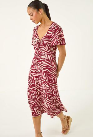 Roman Animal Stretch Gathered Midi Dress