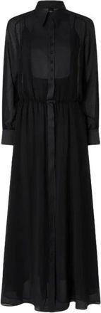 Pinko Pinko, Kleedjes, Dames, Zwart, M, Polyester, Lange overhemdjurk in chemisier-stijl