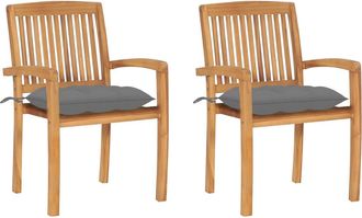 vidaXL Sillas De Jard&iacute;n 2 Uds Madera Maciza De Teca Con Cojines Grises Vidaxl