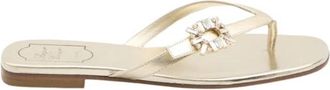 Roger Vivier Sandaaltjes met Kristallen Gesp - Dames - Slippers - Beige - 36 EU - Leer - Schoenen