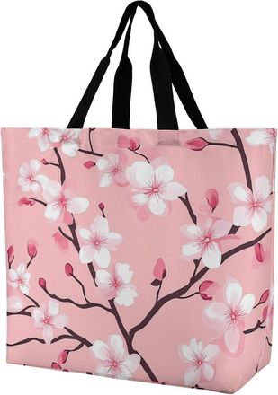 Generic Cherries Florals Blossoms Reusable Shopping Bags One Shoulder Grocery Tote Bag Waterproof Big Purse for Work Travel
