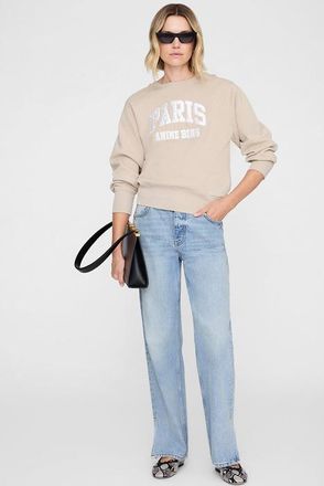 Anine Bing Harry Shrunken Paris Sweatshirt in Beige at Nordstrom, Size X-Small
