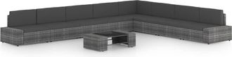 vidaXL Juego Muebles De Jard&iacute;n 9 Pzas Y Cojines Rat&aacute;n Sint&eacute;tico Gris Vidaxl