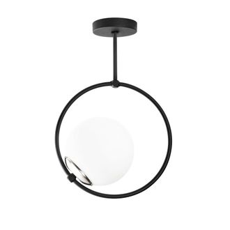 Wonderlamp Plaf&oacute;n de techo negro en forma de aro con esfera de cristal opal