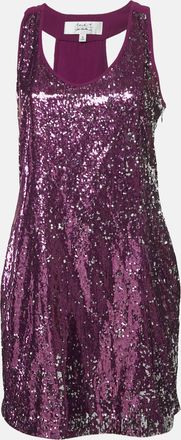 Badgley Mischka Purple Sequin Crepe Sleeveless Mini Dress