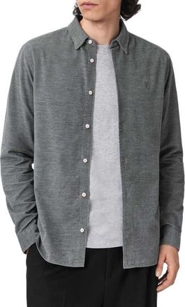 AllSaints Lorella Rib Cotton Button-Up Shirt in Light Grey at Nordstrom, Size X-Small
