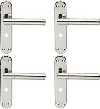 Loops 4x Round Bar Lever on Bathroom Backplate Door Handle 180 x 40mm Polished Chrome