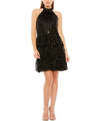 Mac Duggal High-Neck A-Line Ruffle Sequin Mini Dress