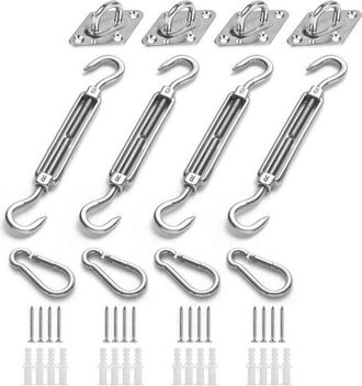 OEM Kit De Fijaci&oacute;n Para Toldo De Jard&iacute;n - Acero Inoxidable - Resistente Y Duradero - Rosca M5 - 4 Soportes De Pared - 4 Mosquetones