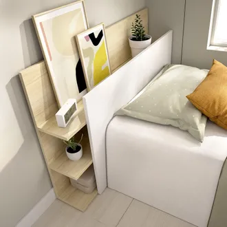 Dmora Cabecero Cama Minden, Con Librer&iacute;a, Individual, Color Estructura Marr&oacute;n, 19x105 Cm Blanco