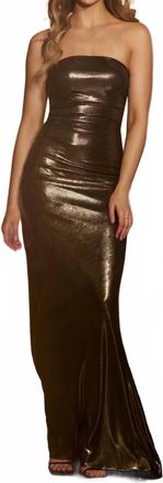 Sherri Hill Strapless Metallic Gown In Mocha