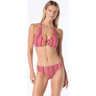 Vince Camuto Crochet Ring Halter Bra Swim Top in Pink Multi at Nordstrom, Size X-Small