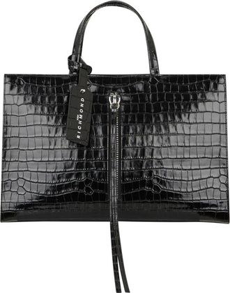 John Richmond Rechthoekige Tote met Krokodillenprint en Rits aan de Voorkant - Dames - Shoppers - Zwart - ONE Size - Leer - Tassen