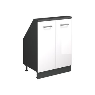 Vicco Armario De Cocina Para Techo Inclinado R-line, Blanco Brillo/antracita, 60 Cm Con 2 Puertas, Vicco