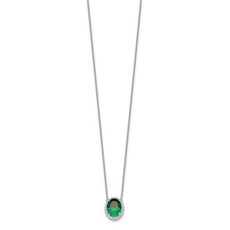 Diamond2Deal 14k White Gold Oval Created Emerald and Diamond Halo Pendant Necklace