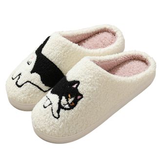 Generic House Slippers for Women Cute Cartoon Animal Print Plush Fluffy Warm Winter Shoes Memory Foam Slippers Womens Indoor Outdoor Slip On Non-Slip Slides B