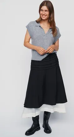 Maeve Layered Ruched Midi Skirt