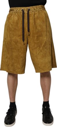 Dolce & Gabbana Brown Lambskin Suede Men Bermuda Mens Shorts
