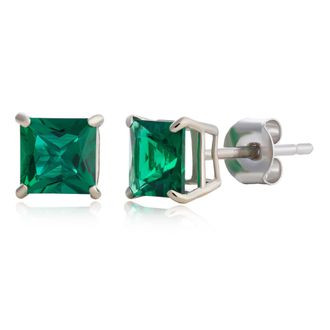 MAX + STONE 10k Yellow or White Gold 5mm Princess Cut Gemstone Stud Earrings