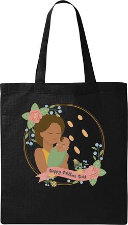 Generic Happy Mothers Day Cute Baby Graphic Natural Ecological Cotton Tote Bag Black