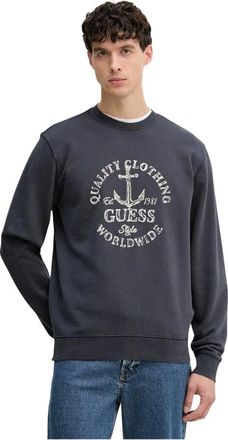Guess Hoodies & sweatvesten, Heren, Blauw, L, Katoen, Sweatshirt met geborduurd logo