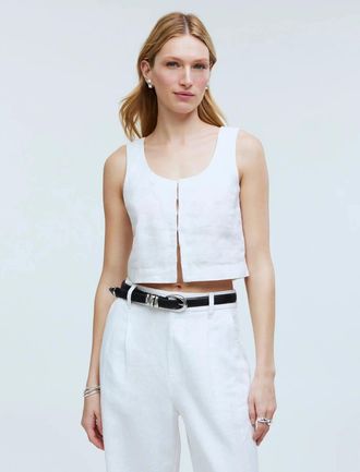 Madewell Tank Top Womens White 100% Linen Scoop Neck Cropped Casual GBO2212